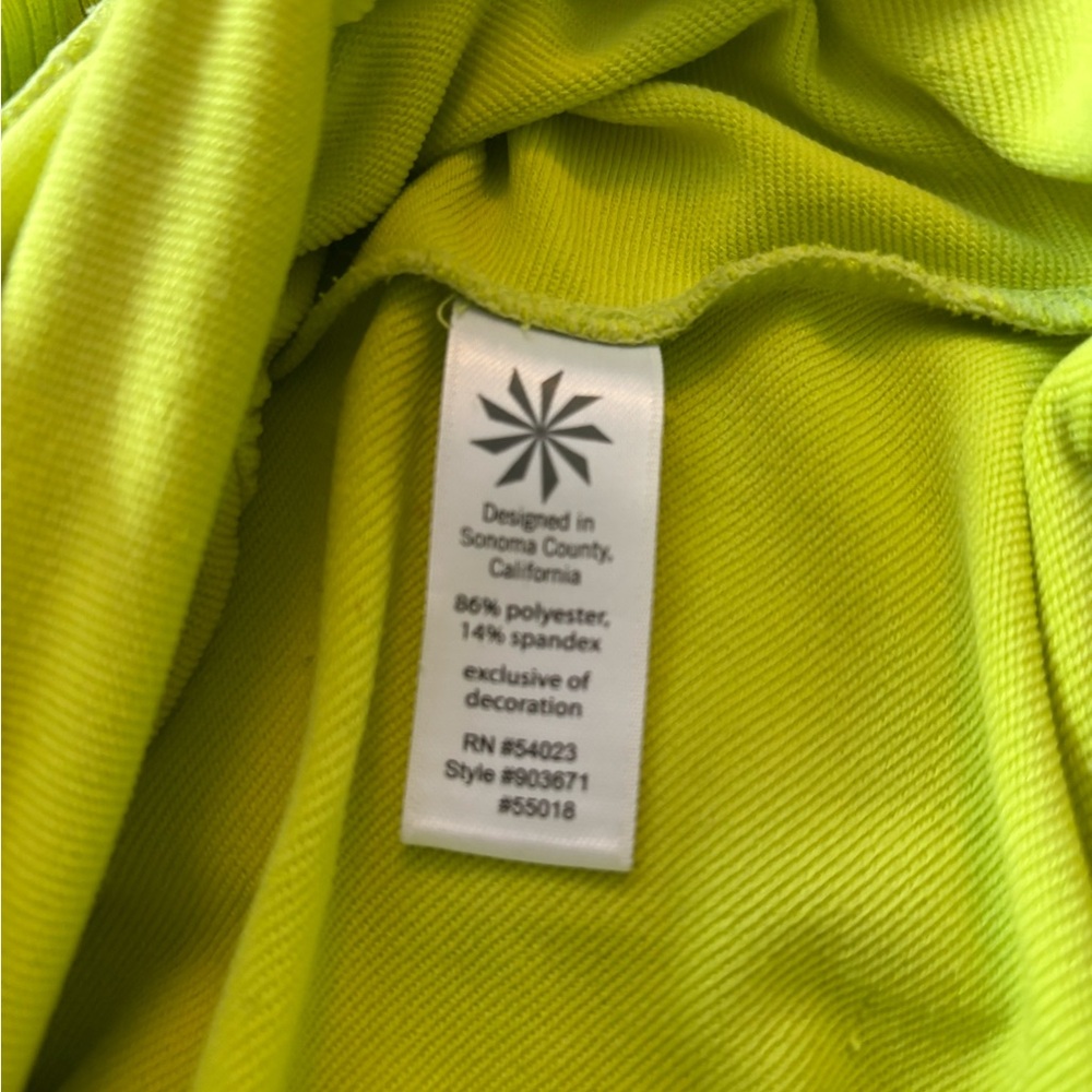 ATHLETA Vibrant Green/Yellow Zip-Up Hoodie with Ruching Front and Back. Medium. - Picture 5 of 5